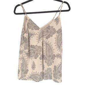 Olivia Grey Paisley Print Cami Top Small V Neck Adjustable Straps Chiffon